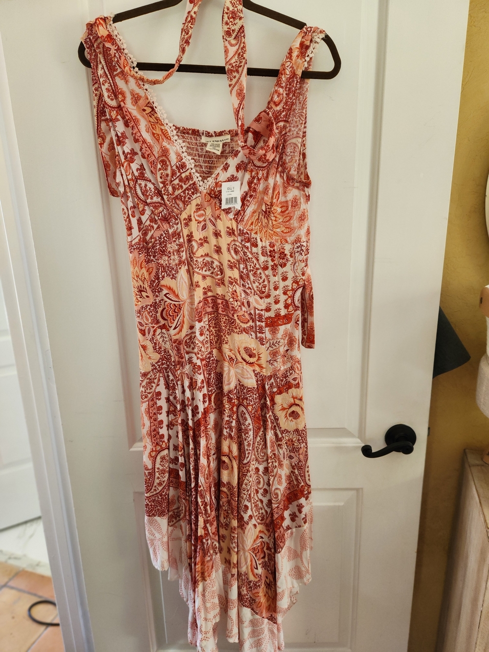Boho Floral Paisley Maxi Dress in Rust & Cream